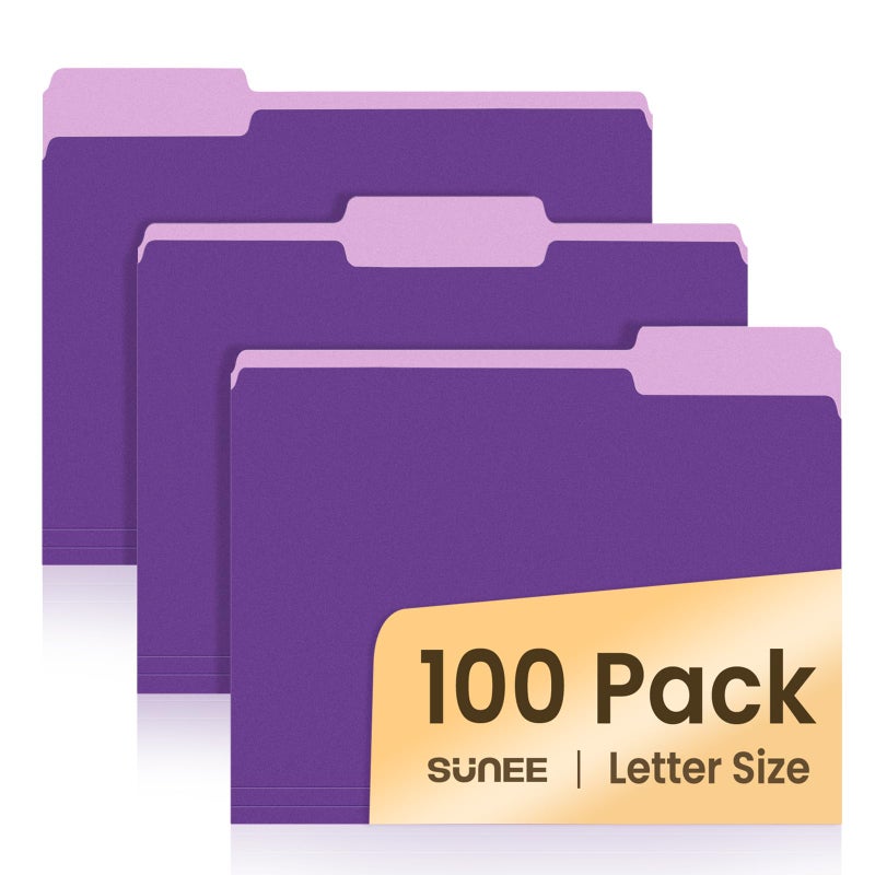 ساني مجلدات ملفات SUNEE، 100 حزمة مجلدات مانيلا 8.5 × 11، مجلدات ملفات ملونة لوازم المدرسة والمكتب المنزلي لملفات المستندات الورقية، أرجواني - Image 1